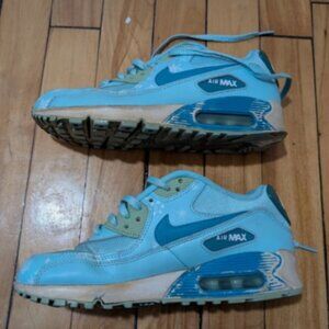 Nike Air Max 90 Frozen 724875-400 Sz 5.5Y Youth Used Elsa Snowflake Blue Green